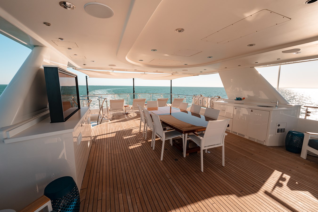 Westport 130 Blue Time foredeck and bow with teak decking