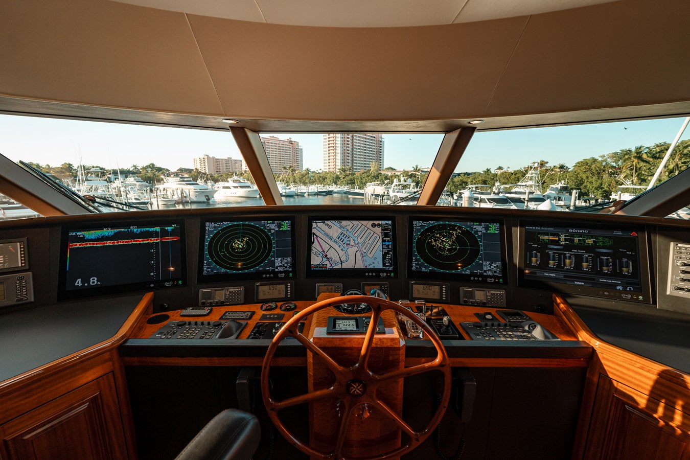 Westport 130 Blue Time pilothouse electronics docked at Fort Lauderdale marina