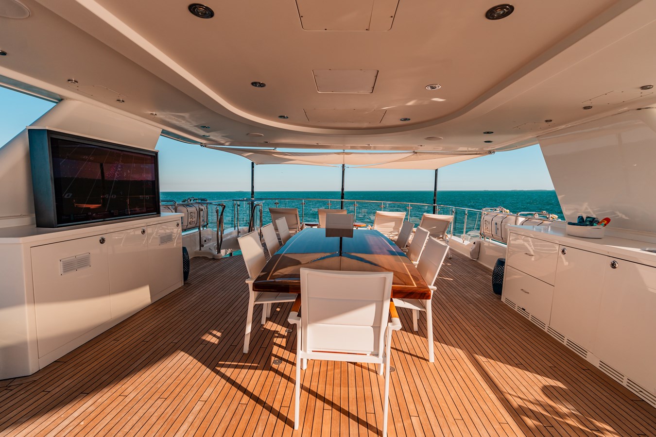 Westport 130 Blue Time boat deck alfresco dining with television