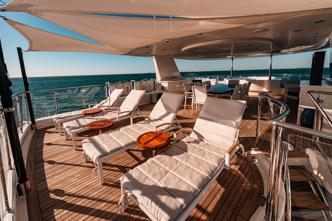 Westport 130 Blue Time sundeck sun loungers and shade canopy