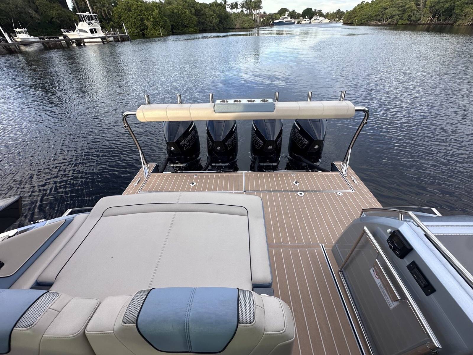 Formula 430 SSC aft deck with quad Mercury 450R outboard engines