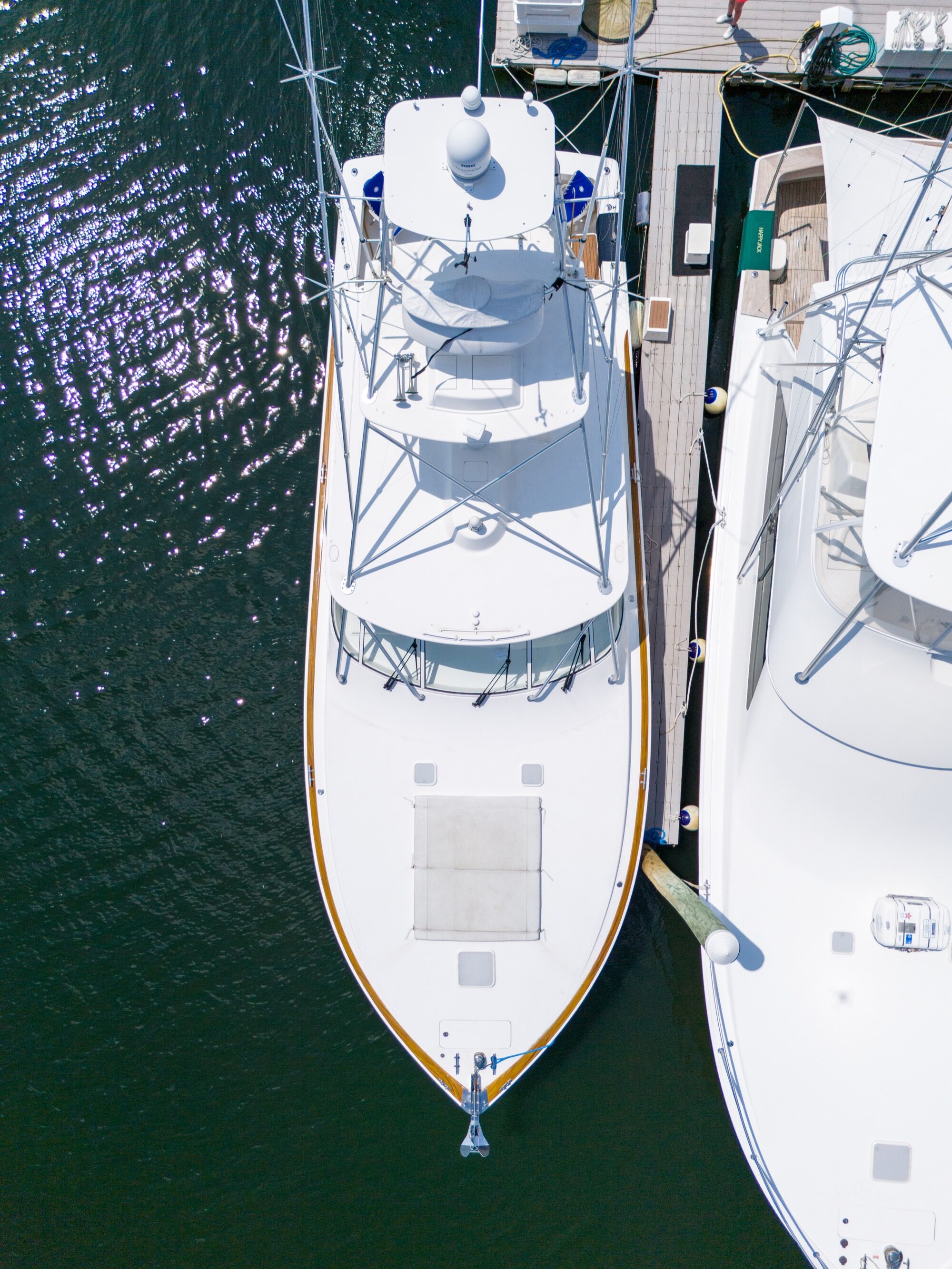 Viking 45 Open The Wroe Boat overhead drone view showing full deck layout