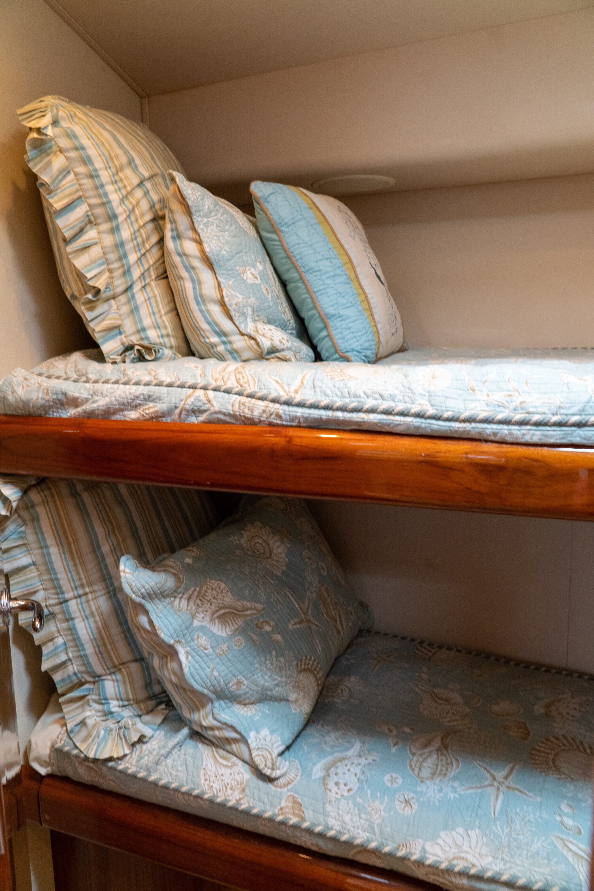 Viking 45 Open The Wroe Boat guest stateroom with upper and lower bunks
