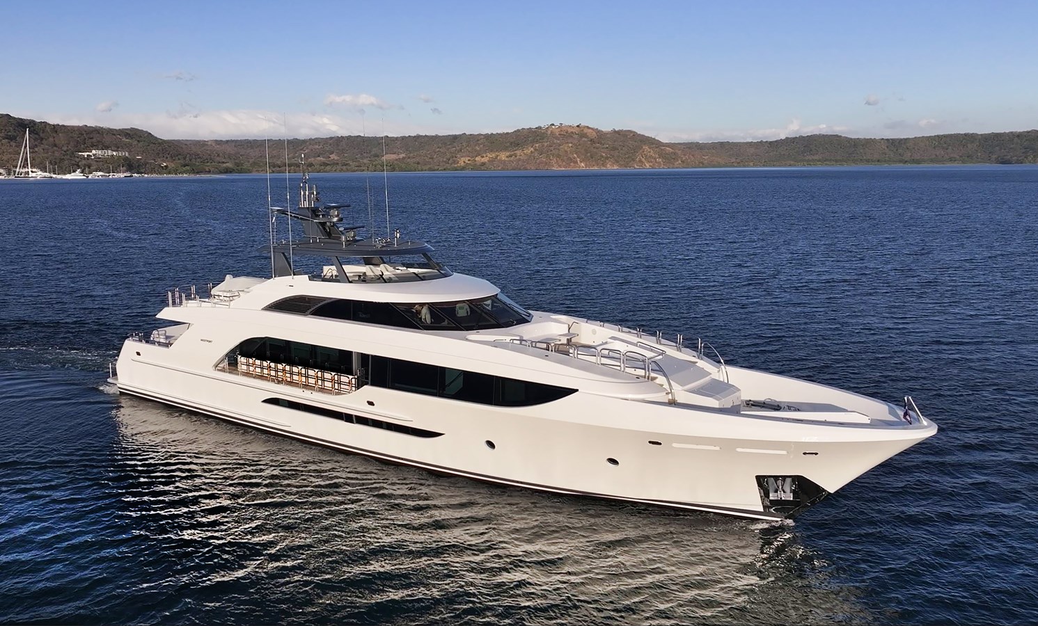 2026 Westport W135 motor yacht aerial view cruising